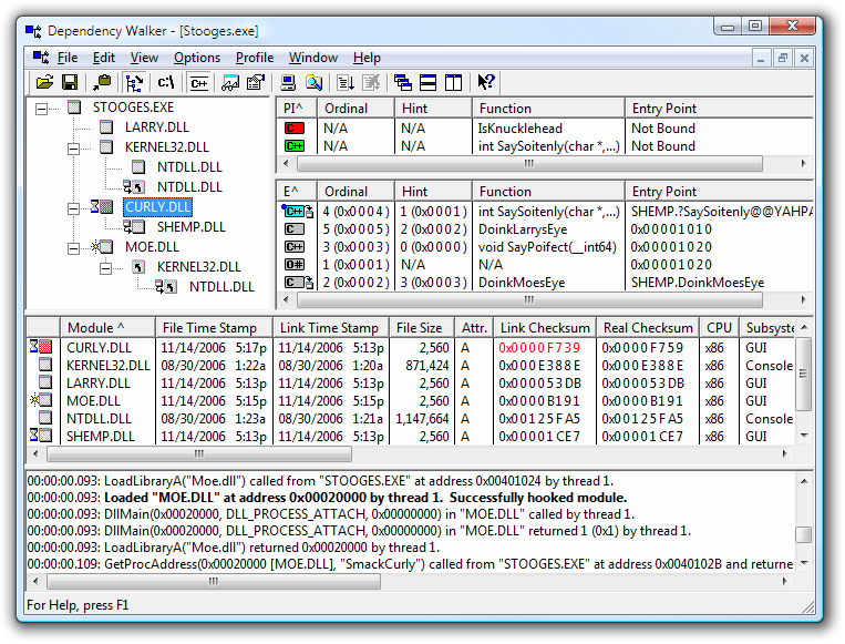 c can a dll file reference an exe file?